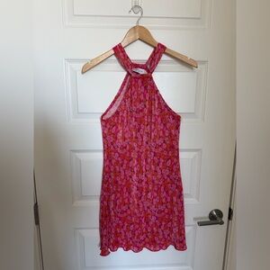 NWT Petal & Pup Pink Floral Pleated Halter Mini Dress | Size S |
